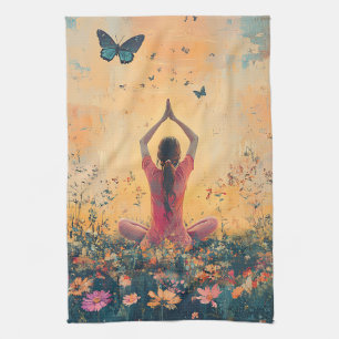 Sunset Meadow Meditation with Butterflies (1) Tea Towel
