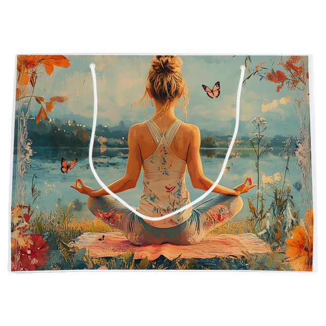 Sunset Meadow Meditation with Butterflies (2) Large Gift Bag (Front)