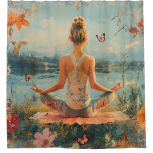 Sunset Meadow Meditation with Butterflies (2) Shower Curtain