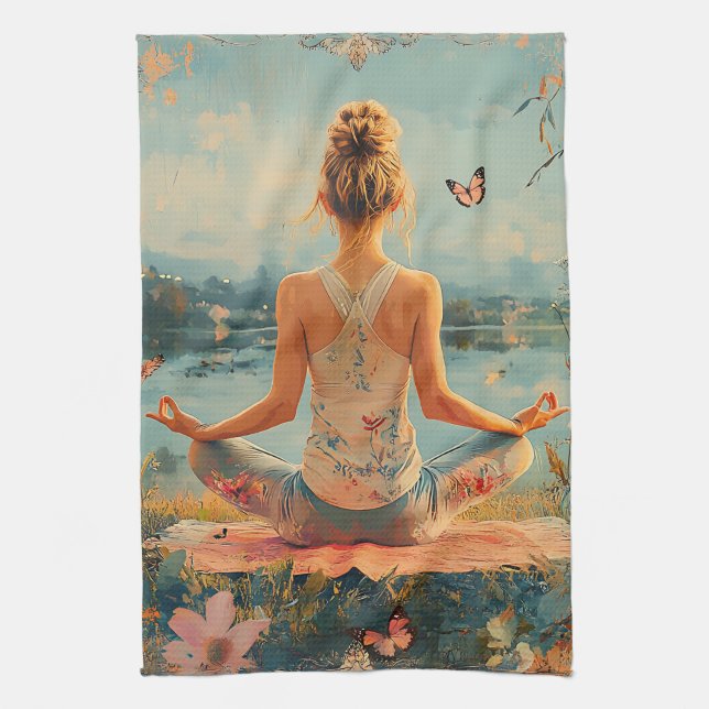 Sunset Meadow Meditation with Butterflies (2) Tea Towel (Vertical)