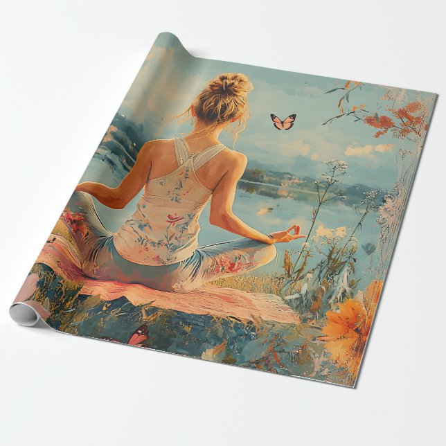 Sunset Meadow Meditation with Butterflies (2) Wrapping Paper (Unrolled)