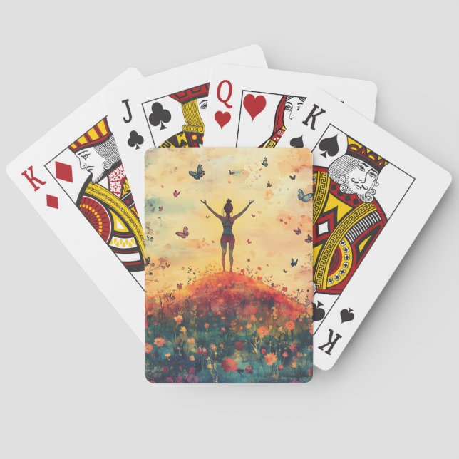 Sunset Meadow Meditation with Butterflies (4) Playing Cards (Back)