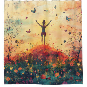 Sunset Meadow Meditation with Butterflies (4) Shower Curtain