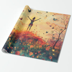 Sunset Meadow Meditation with Butterflies (4) Wrapping Paper