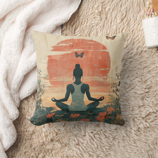 Sunset Meadow Meditation with Butterflies (5) Cushion (Blanket)