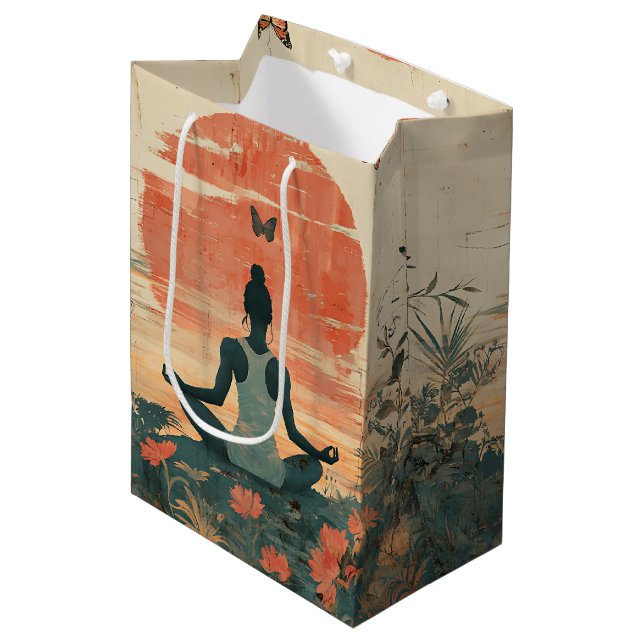 Sunset Meadow Meditation with Butterflies (5) Medium Gift Bag (Front Angled)