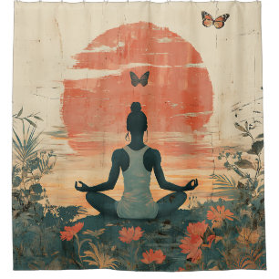 Sunset Meadow Meditation with Butterflies (5) Shower Curtain