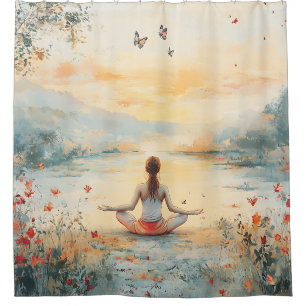Sunset Meadow Meditation with Butterflies (6) Shower Curtain