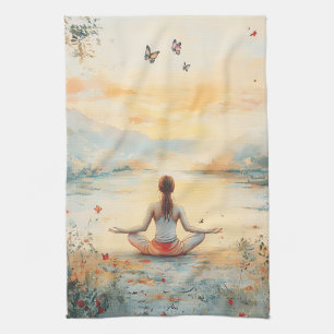 Sunset Meadow Meditation with Butterflies (6) Tea Towel