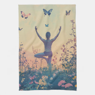 Sunset Meadow Meditation with Butterflies (7) Tea Towel