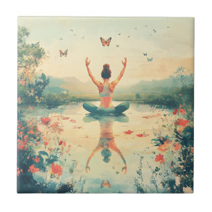 Sunset Meadow Meditation with Butterflies (8) Tile