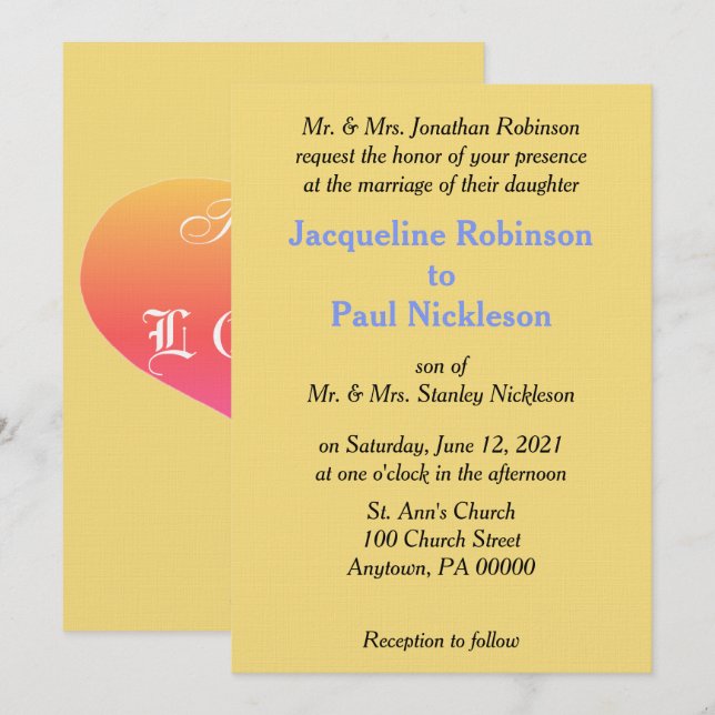 Sunset Mellow Yellow Blue Wedding Invitation (Front/Back)