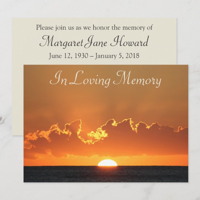 Sunset Memorial Service Funeral Announcement (Front/Back)