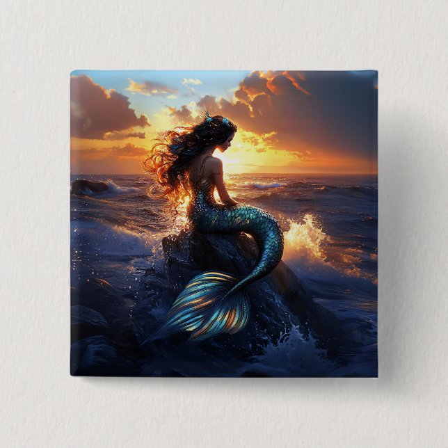 Sunset Mermaid 15 Cm Square Badge (Front)