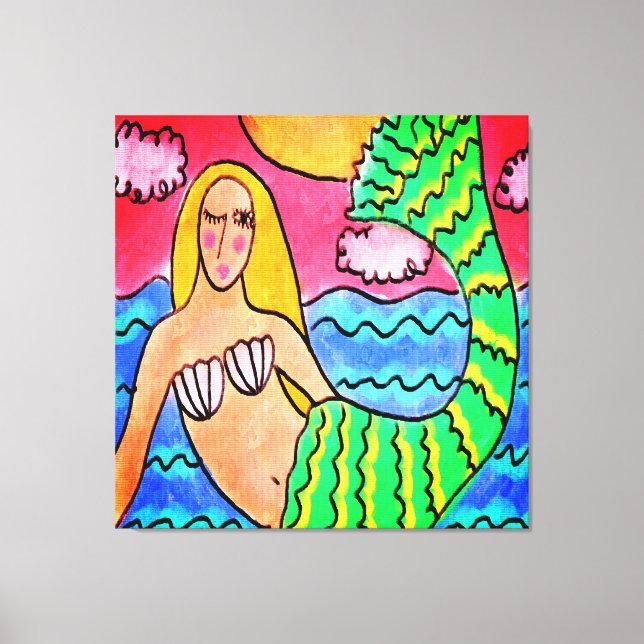 Sunset Mermaid Abstract Digital Painting Canvas Print (Front)