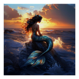 Sunset Mermaid Poster