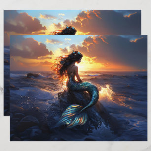 Sunset Mermaid Scrapbook Paper