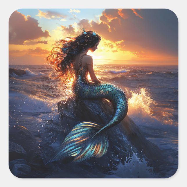 Sunset Mermaid Square Sticker (Front)