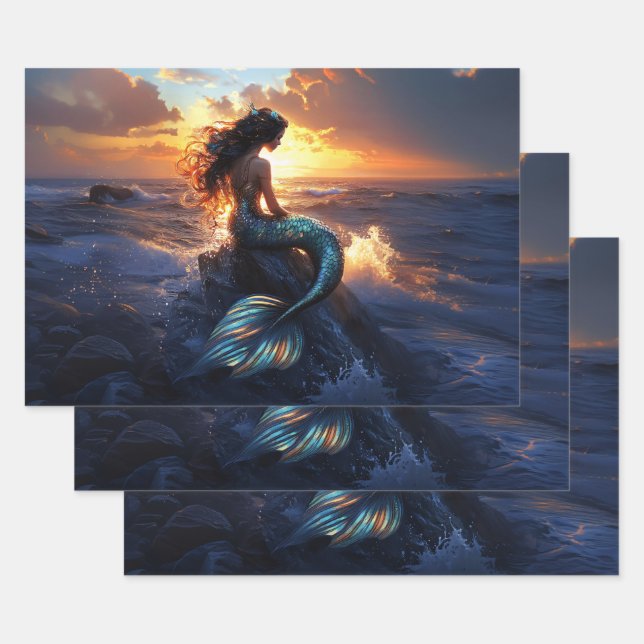 Sunset Mermaid Wrapping Paper Sheet (Set)