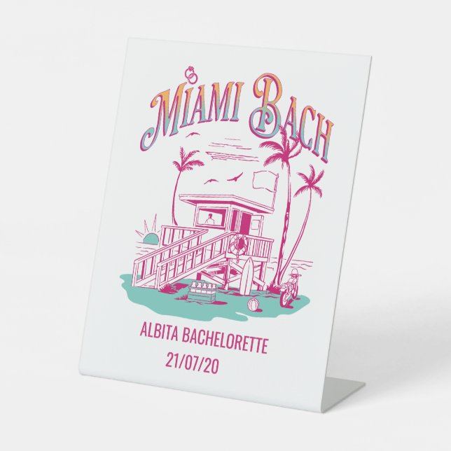sunset miami bachelorette party pedestal sign (Front)
