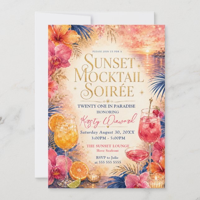 Sunset Mocktail Soirée 21st Birthday Invitation (Front)