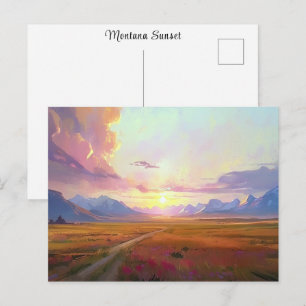 Sunset Montana Big Sky Sunset Painting Foothills Postcard