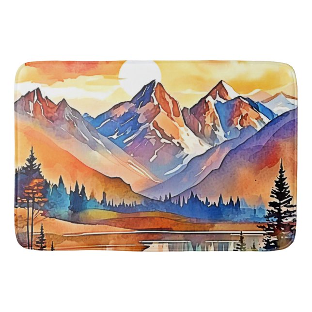 Sunset Mountain Art Design Bath Mat (Front)