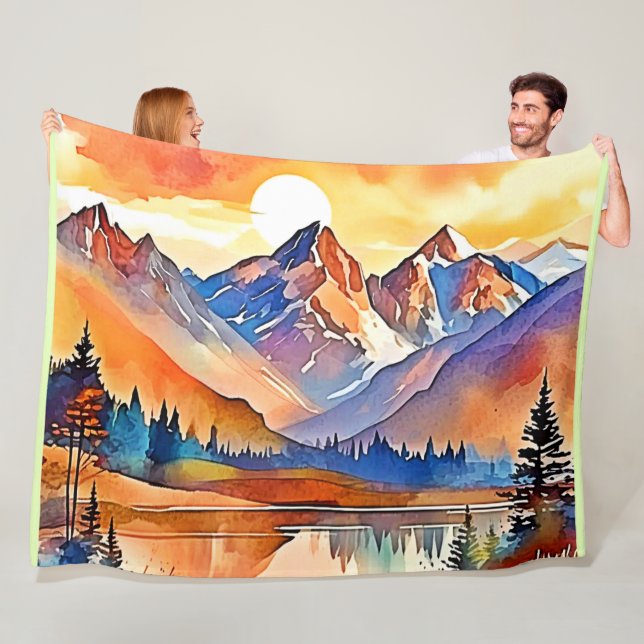 Sunset Mountain Art Design Fleece Blanket (In Situ)