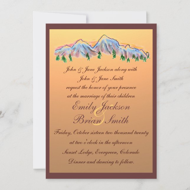 Sunset mountain design autumn wedding invitations (Front)