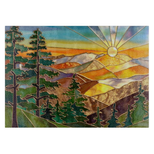 Sunset Mountain Kitchen Glass Cutting Board (Front)