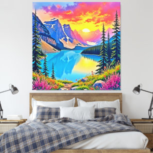 Sunset Mountain Lake Majesty Art Canvas Print