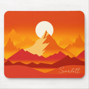 Sunset Mountain Peaks Landscape Illustration Mouse Pad