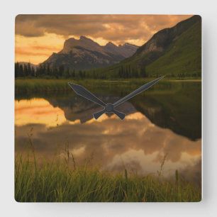 Sunset & Mountains, Alberta Canada Square Wall Clock