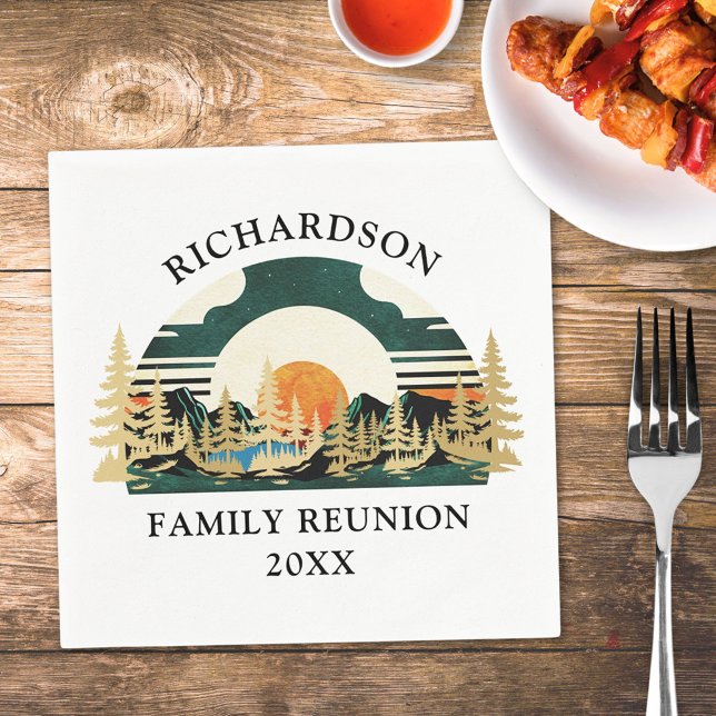 Sunset Mountains Camping Custom Family Reunion Napkin (Creator Uploaded)