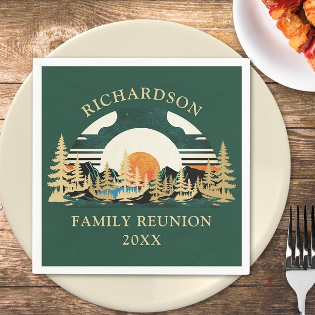 Sunset Mountains Camping Green Family Reunion Napkin (Creator Uploaded)