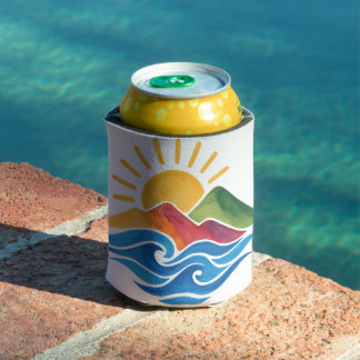 Sunset Mountains Ocean Can Cooler
