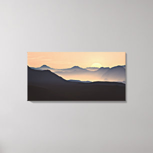 Sunset Mountains Silhouette Stretched Canvas Print