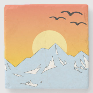 Sunset Mountains with birds Stone Coater Coaster