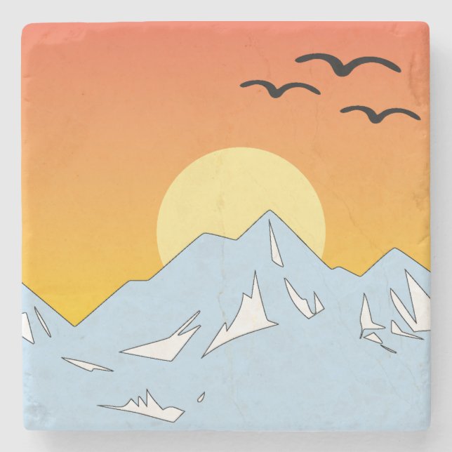 Sunset Mountains with birds Stone Coater Coaster (Front)
