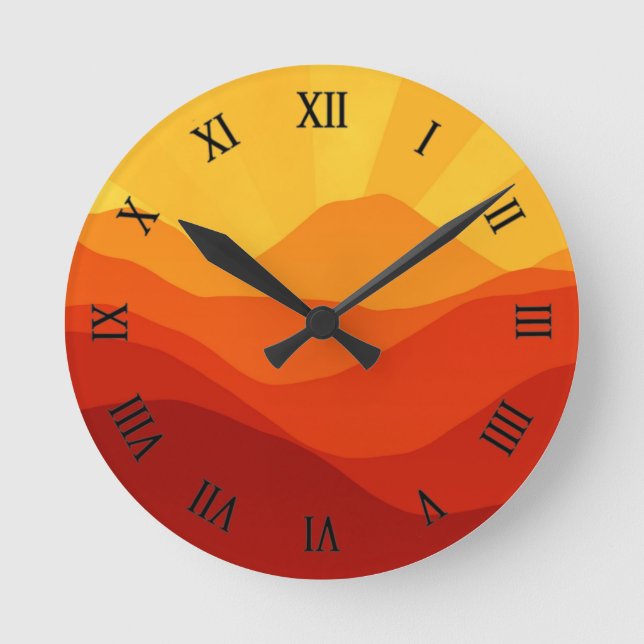 Sunset Mountains with Sunbeams Illustration -15662 Round Clock (Front)