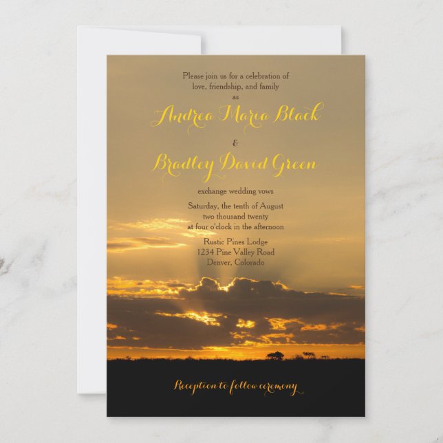 Sunset Namibia Africa Landscape Wedding Invitation (Front)