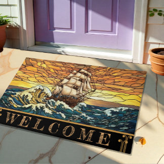Sunset, Nautical Mat, Ocean Ship, Marine Art Doormat
