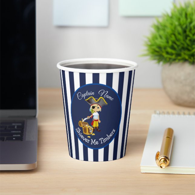 Sunset Nautical Stripes Boy Party Pirate Paper Cups (Insitu)