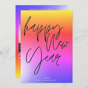 Sunset New Year Bold Gradient Rainbow Happy Photo Holiday Card