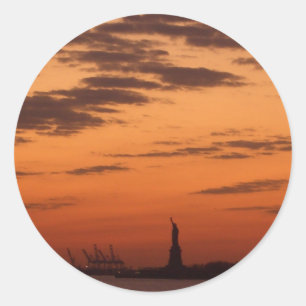 Sunset New York Harbour and Statue of Liberty USA Classic Round Sticker