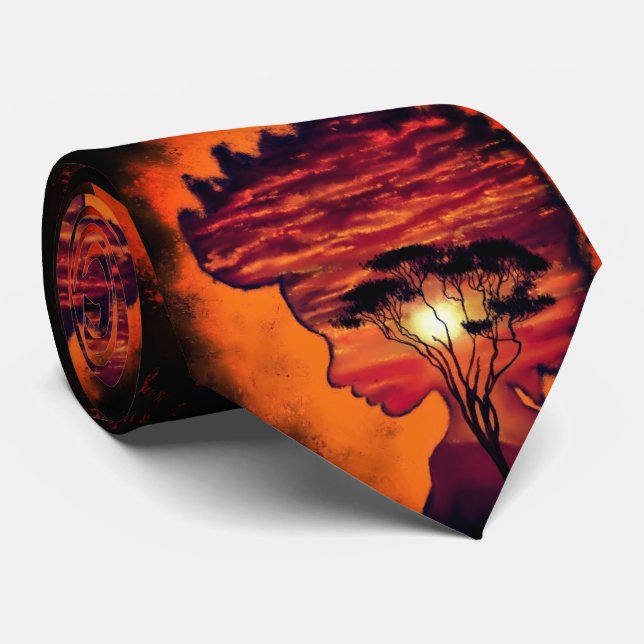 Sunset Night Neck Tie Fantasy Orange Black Colors (Rolled)