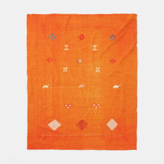 Sunset Oasis: Orange Heritage Boho Moroccan Fleece Blanket