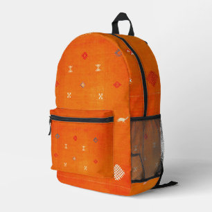 Sunset Oasis: Orange Heritage Boho Moroccan Printed Backpack