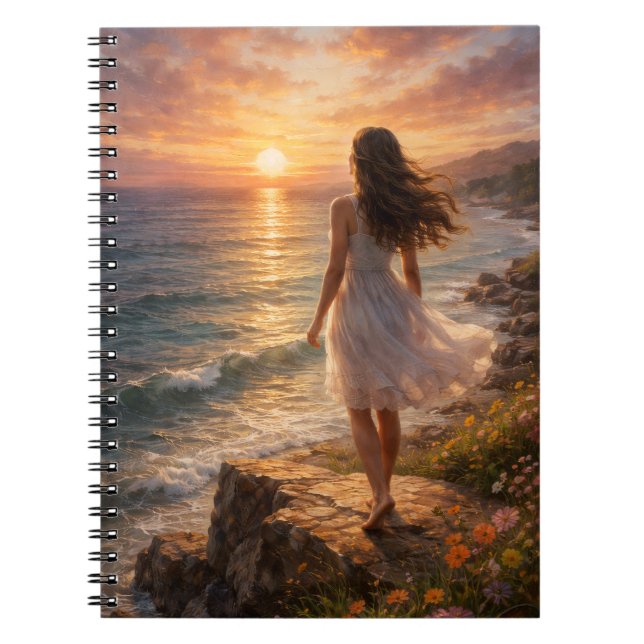 Sunset Ocean Aesthetic Spiral Photo Notebook (Front)