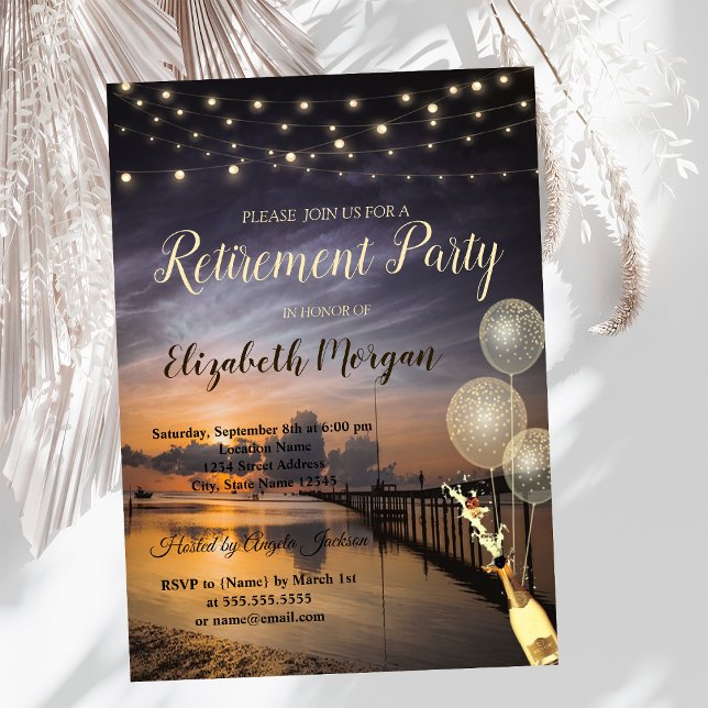 Sunset Ocean Balloons,Wine Retirement Party Invitation (Creator Uploaded)